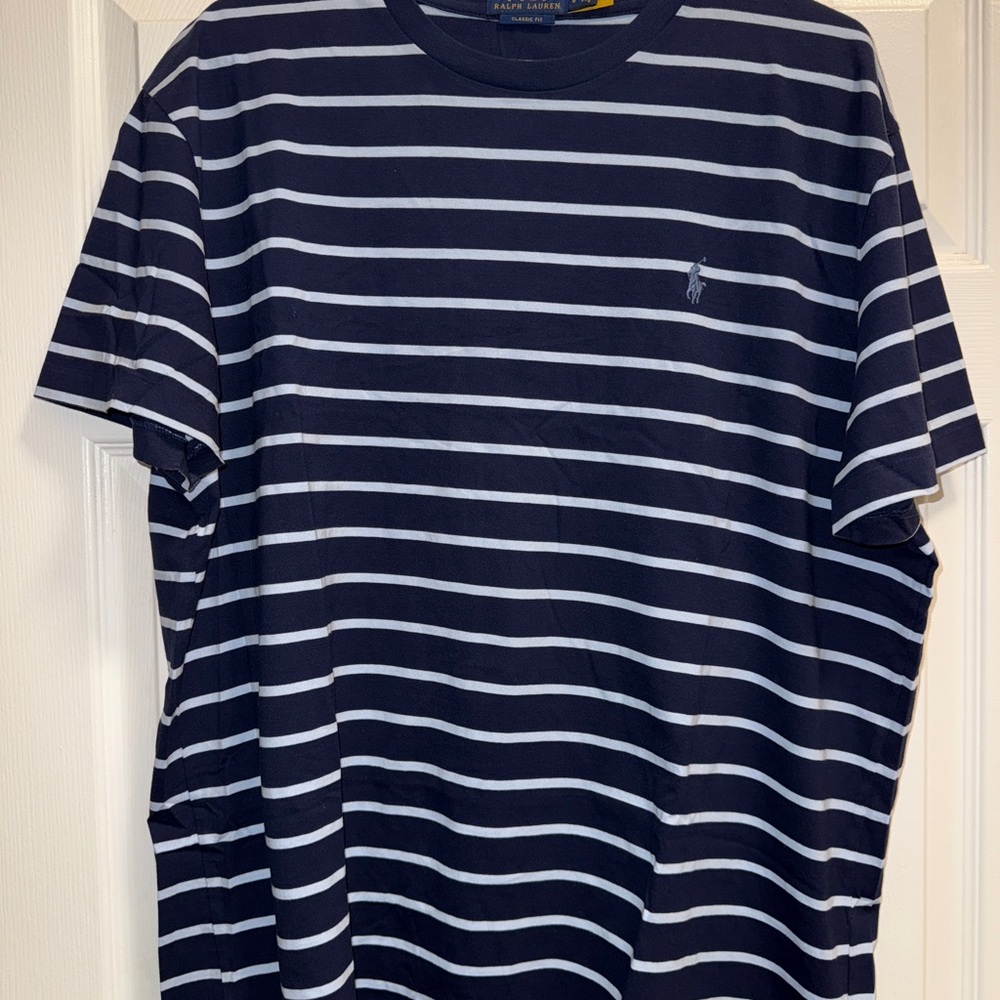 Ralph Lauren Blue and White Striped Short Sleeve Tee